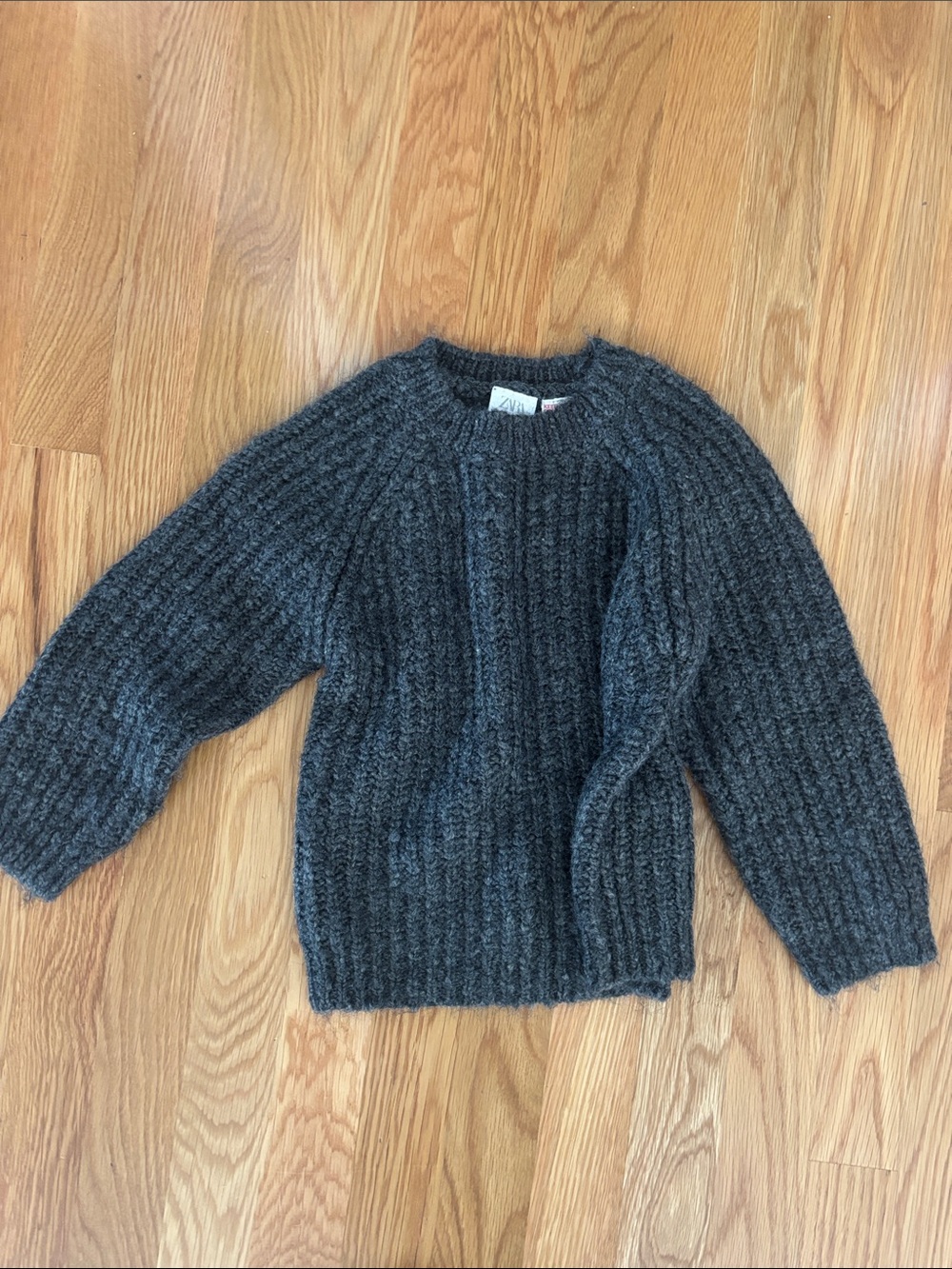 Zara kids Cozy Ribbed Dark Gray Wool Blend Sweater